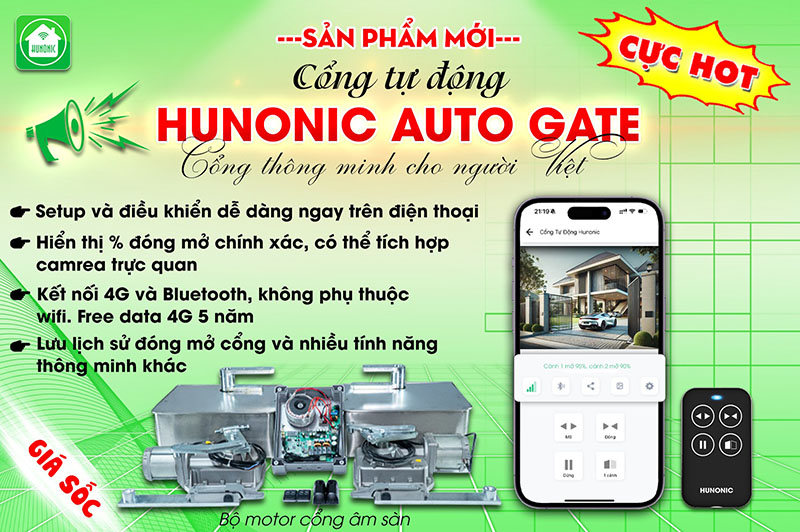 Cổng Tự Động Thông Minh Hunonic Auto Gate – Mở Cổng Qua 4G